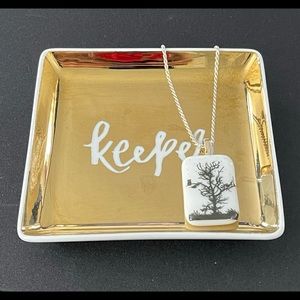 Fused Glass Pendant with Image of Tree with Owl Black and White